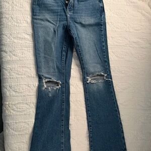 Forever 21 Distressed Medium Blue Flare Jeans